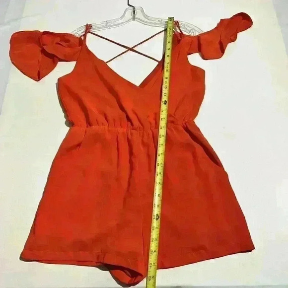 Sugar+Lips Womens Romper One Piece Coral Deep V Strappy Lightweight Ruffle S - Picture 5 of 12